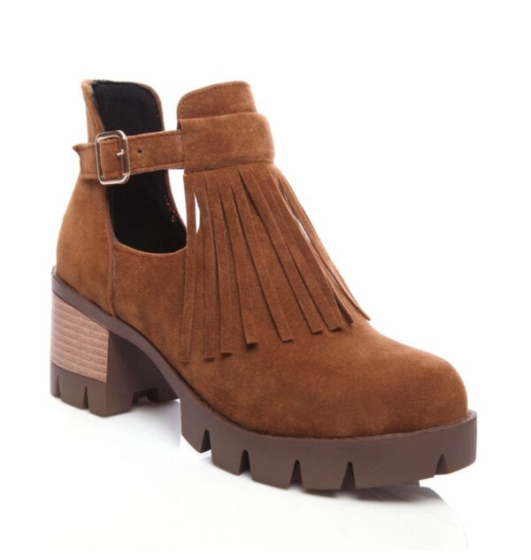 brown tasseled buckled women bootie