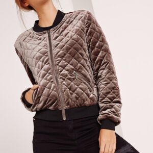 Ribbed Classic Style Velvet Short Bomber Jacket