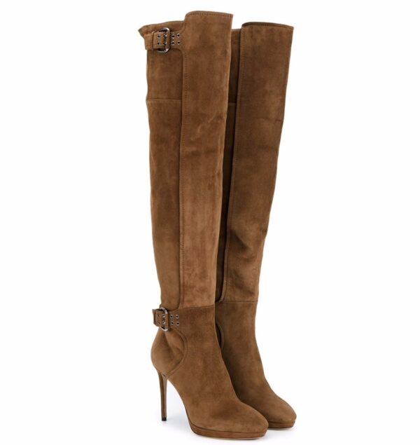 brown women high heel suede long boot
