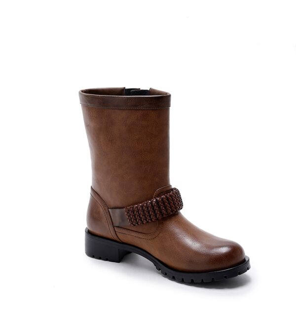 Timeless Braided Strap Genuine Leather Ankle Boots 1 brown woven strappy leather boot