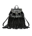 Boho Ruched Tassel Genuine Leather Backpack