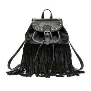 Boho Ruched Tassel Genuine Leather Backpack