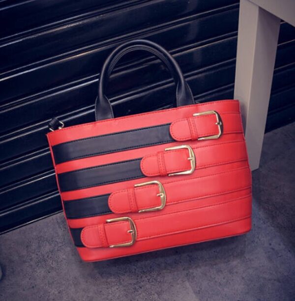 Elegant Buckle Accent Chic Clutch 3 buckle detail red leather sleeve bag