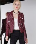 Bold Applique Embellished Crop Leather Biker Jacket