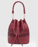 Boho Romantic Laser Cut Ruched Vegan Leather Bucket Bag