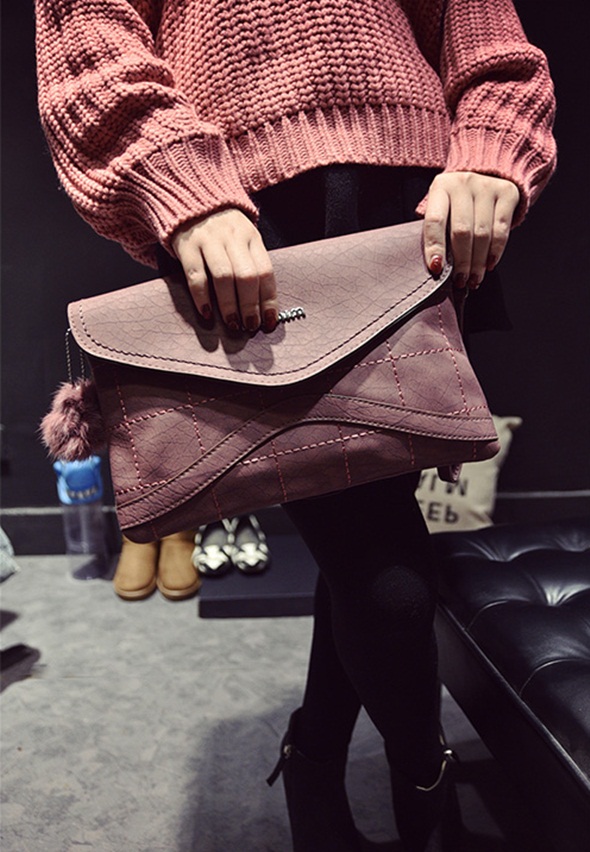 Pom-Pom Detailed Envelope Clutch Bag 4 burgundy leather pom pom envelope bag