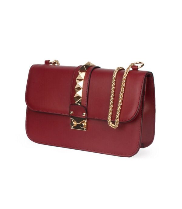 Studded Chain Detail Vegan Leather Clutch Bag 5 burgundy stud riveted detail chained bag