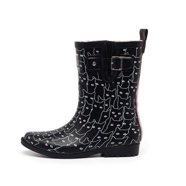 Playful Cat Cartoon Design Waterproof Rain Boots 1 cat cartoon black short rain boot