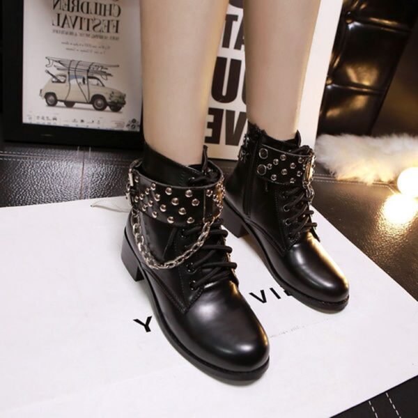 chained studded rivet boot