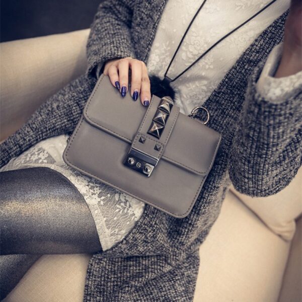chained studded rivet gray cross bag