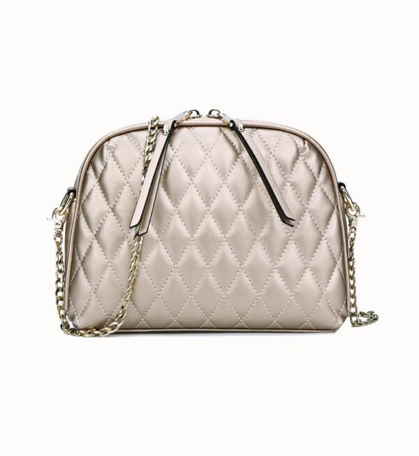 Quilted Chain Genuine Leather Bag 1 chained women genuine leather beige bag