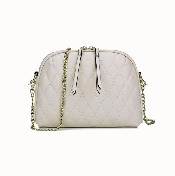 Quilted Chain Genuine Leather Bag 8 chained women genuine leather cream bag