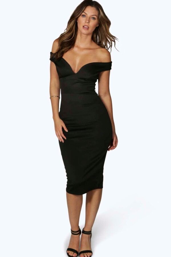 chest low cut knee length black night dress