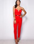 Deep V-Neck Belted Jumpsuit