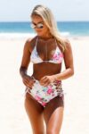 Trendy Vibrant Floral Criss Cross High Waist Bikini Set