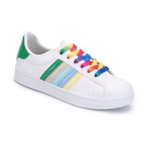 colored lace up white women sport shoes