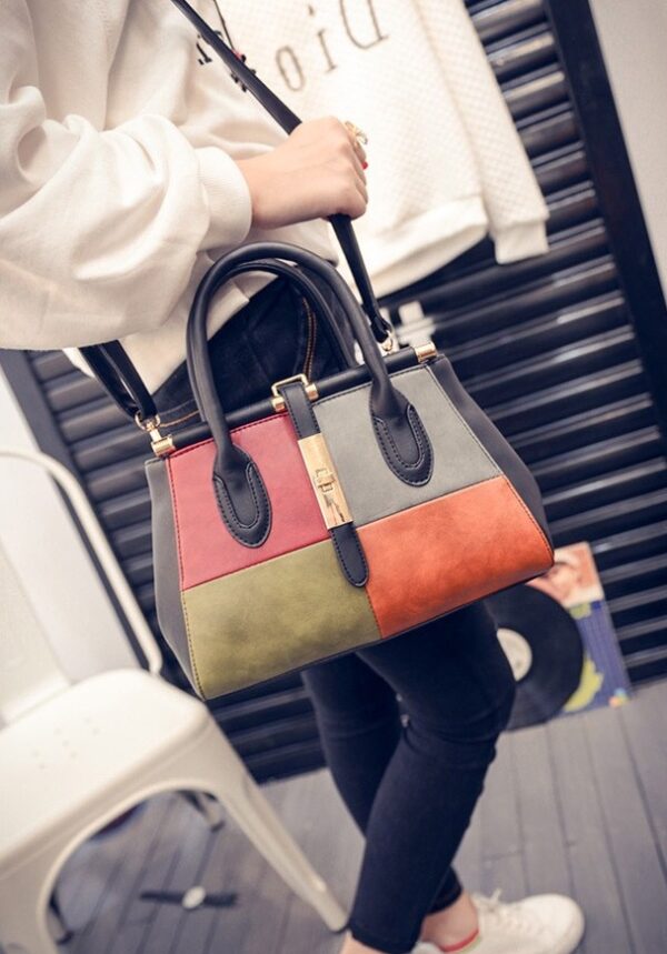 Vibrant Printed Genuine Leather Shoulder Bag 1 colored patterned black leather women bag