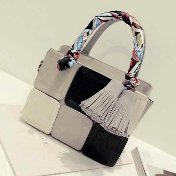 Elegant Plaid Scarf Shoulder Bag 4 colored plaid design with scarf gray sleeve bag