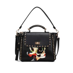 Vibrant Graphic Printed Studded Genuine Leather Bag