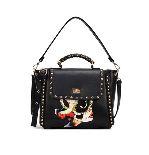 colored printed studded rivet black shoulder bag
