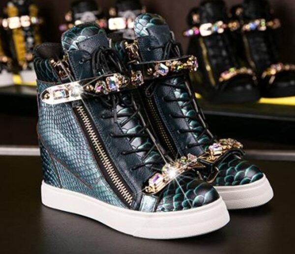 colored rhinestone green women hidden increasing height heel brand sneaker