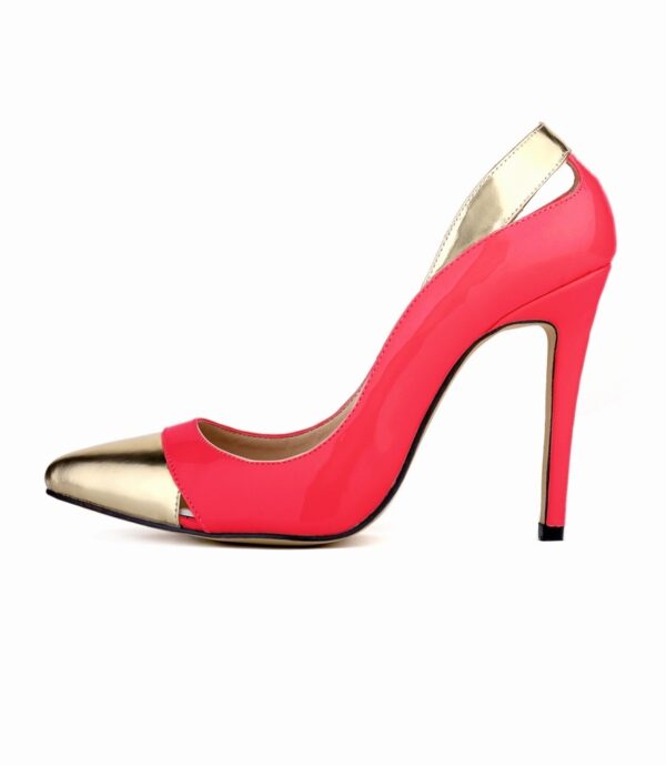 Glamorous Metallic Bronze Toe Vegan Patent Stiletto 13 coral red stiletto