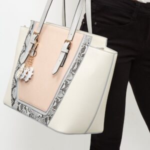 cream snake skin tote bag