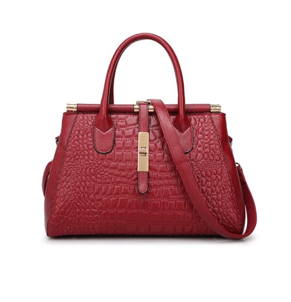 crocodile pattern burgundy leather bag