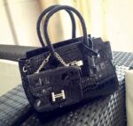 Glossy Crocodile-Patterned Patent Leather Bag