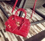 Glossy Crocodile-Patterned Patent Leather Bag