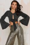Tie-Front Batwing Sleeve Crop Top