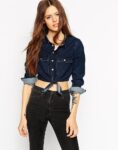 Blue Crop Top Long Sleeve Denim Shirt