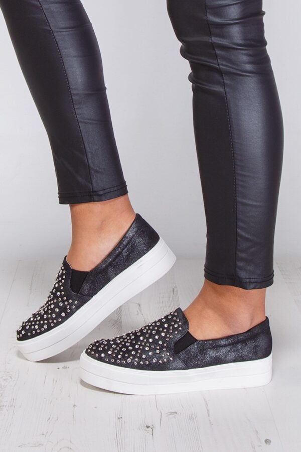 crystal rhinestone black platform sneaker shoes