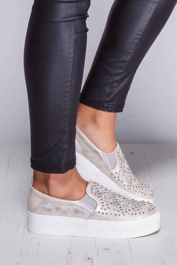 crystal rhinestone silver platform sneaker shoes