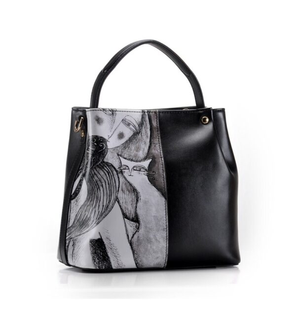 Charming Cat Motif Genuine Leather Crossbody Bag 4 custom design genuine leather black bag