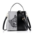 Charming Cat Motif Genuine Leather Crossbody Bag