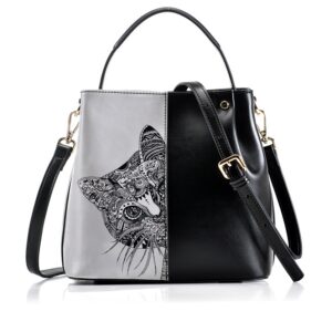 Charming Cat Motif Genuine Leather Crossbody Bag