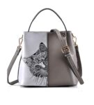 Charming Cat Motif Genuine Leather Crossbody Bag