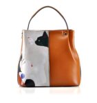Charming Cat Motif Genuine Leather Crossbody Bag