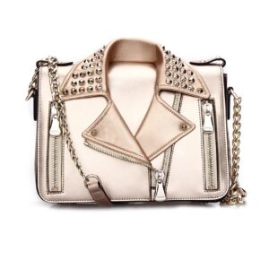 Edgy Studded Jacket Collar Genuine Leather Shoulder Bag