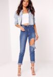 High Waisted Distressed Boyfriend Jeans