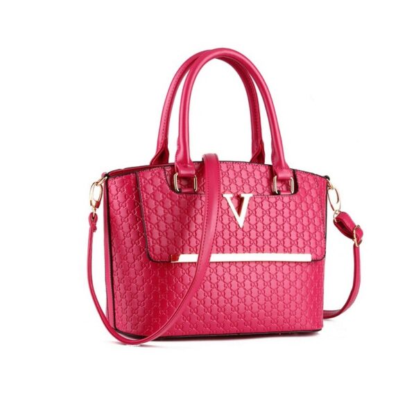 Luxury Embossed Genuine Leather Shoulder Tote Bag 3 embossed leather pink bag