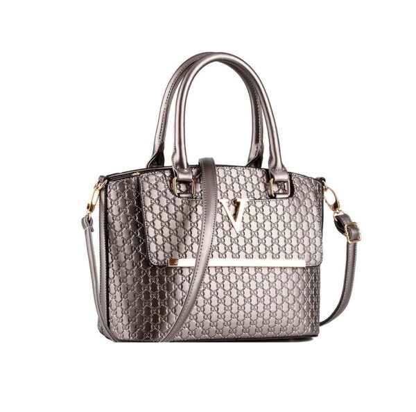 Luxury Embossed Genuine Leather Shoulder Tote Bag 2 embossed leather silver color bag