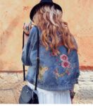 Playful Bird Flower Embroidered Denim Short Jacket