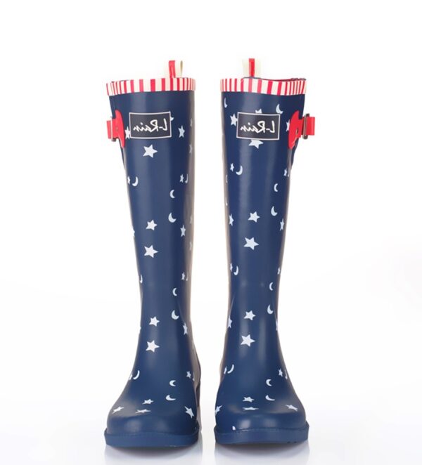 english style navy patterned rain boot