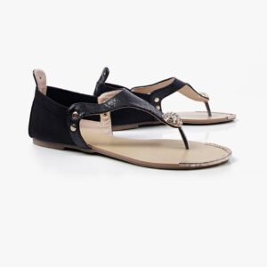 Sparkling Black Toe Ring Stone Embellished Sandals