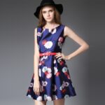 Floral Print Mini Dress in Navy