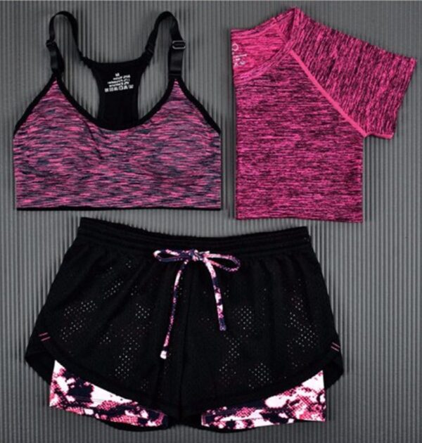 fuchsia triple set women fitness outfit