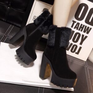 Fur-Trimmed Suede High Platform Bootie