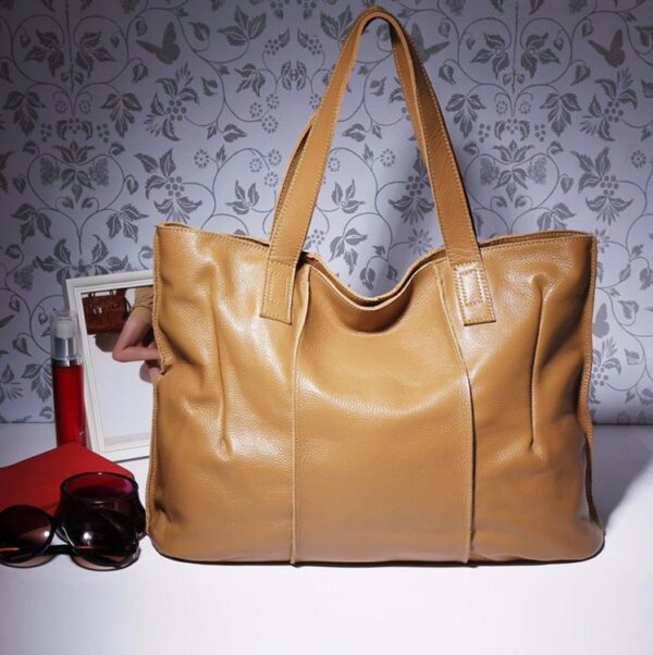 genuine leather beige color tote sleeve bag